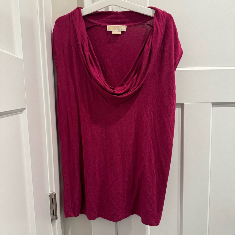 Michael Kors Short-Sleeve Cowl Neck Top cowl Neck Top Magenta/Fuchsia XL